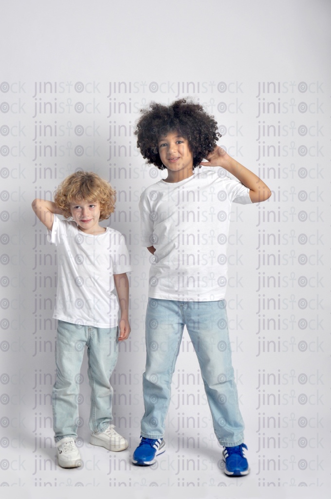 Two curly hair little boys smiling