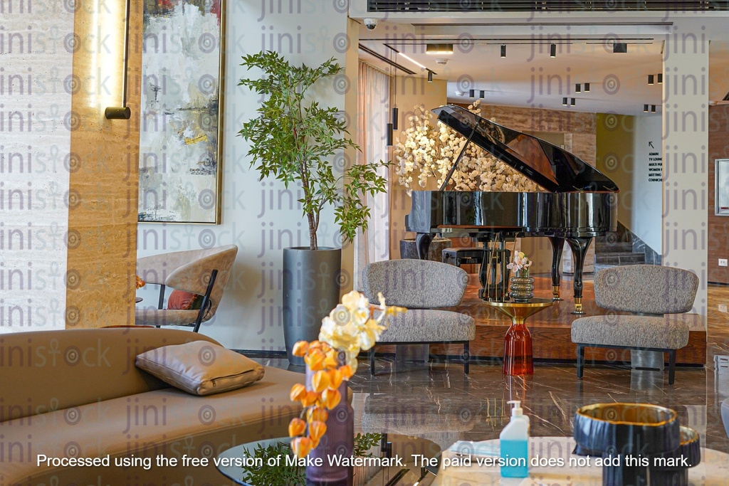 modern living room in the daylight with piano