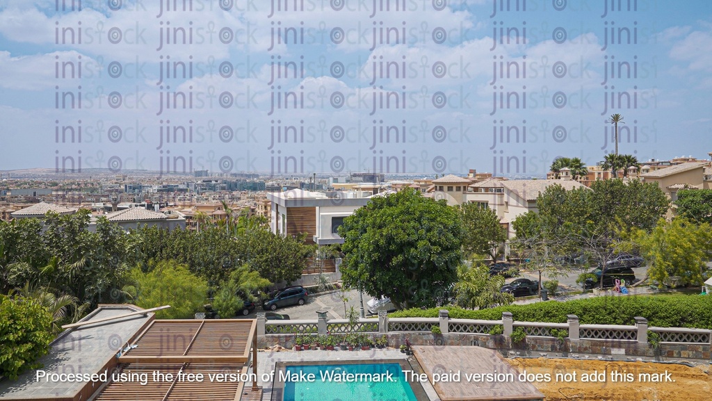 top view for a villa with top view with wide blue sky