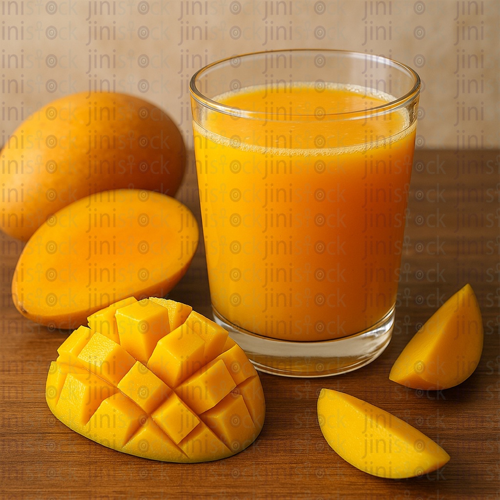 a cup of Mango juice on the table