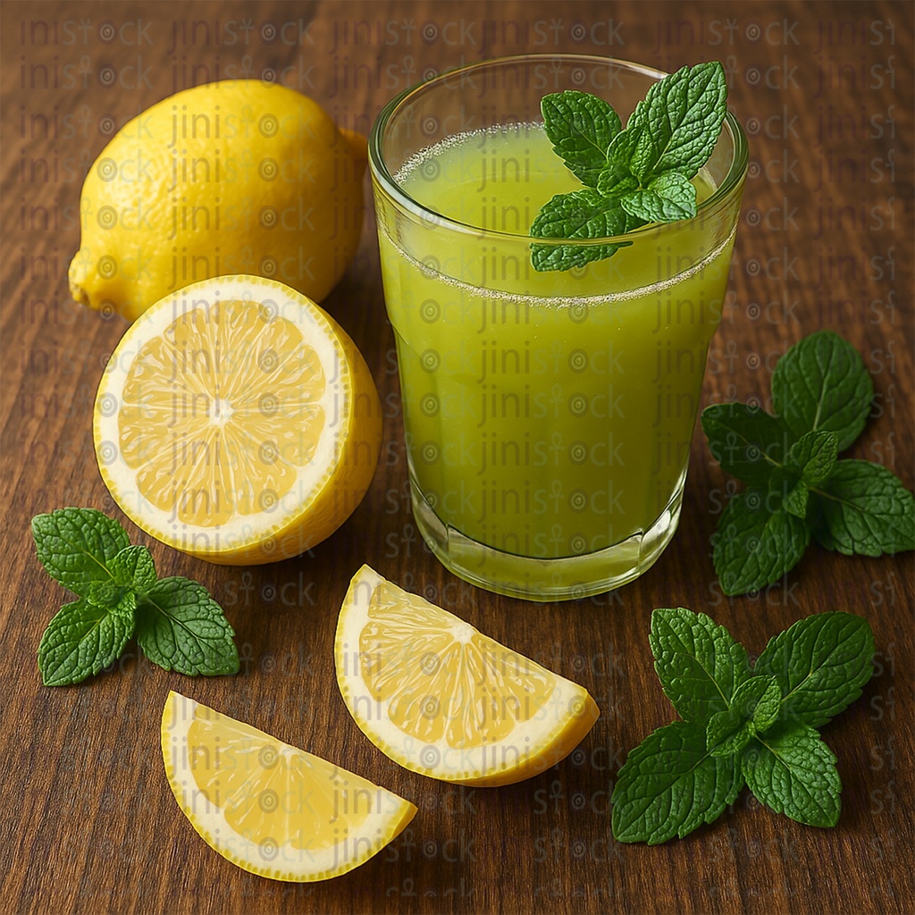 a cup of Lemon with mint juice on the table.