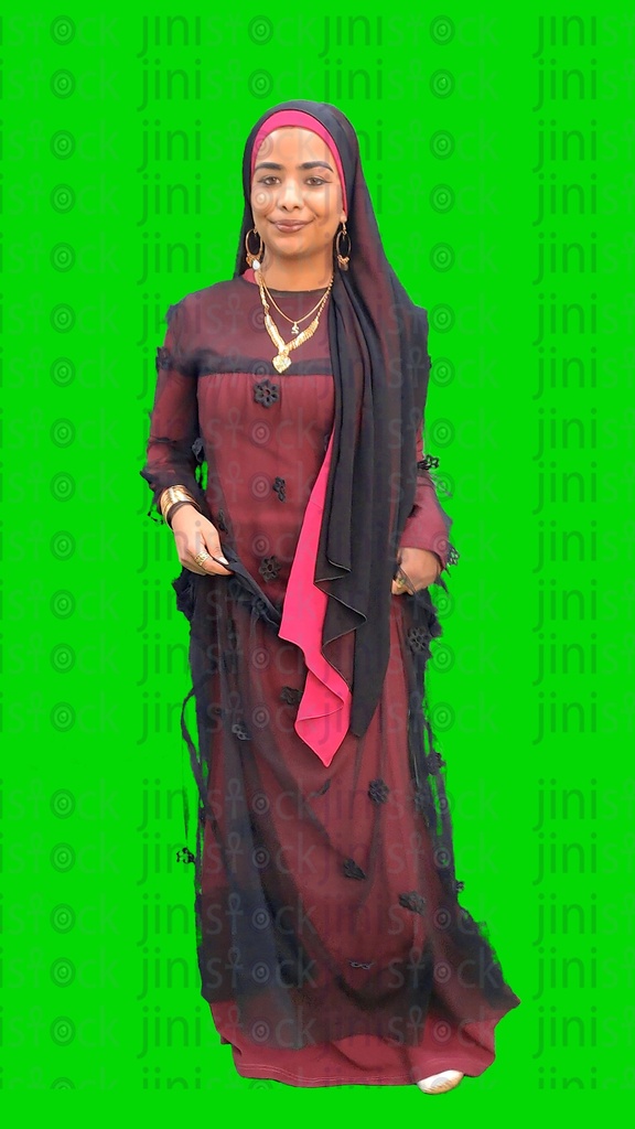 An Egyptian farmer girl or an Egyptian Nubian woman wearing Nubian clothes and dancing