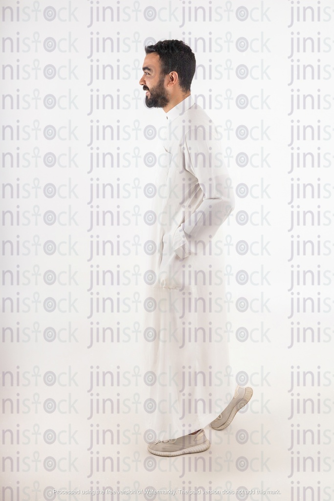 a gulf man walking side position on isolated background
