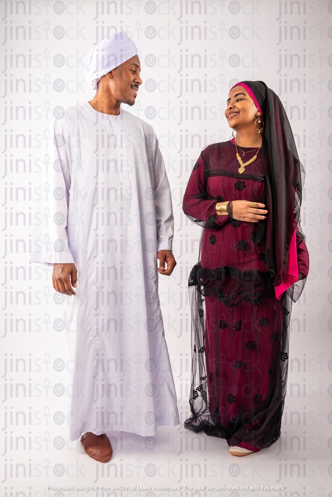 Nubian man and wife standing happy