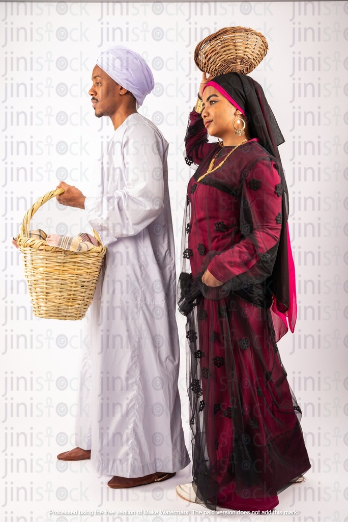 Egyptian man and woman from nuba standing walking