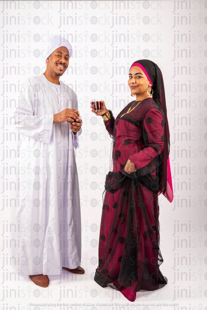 Nubian man and woman Egyptians drinking tea