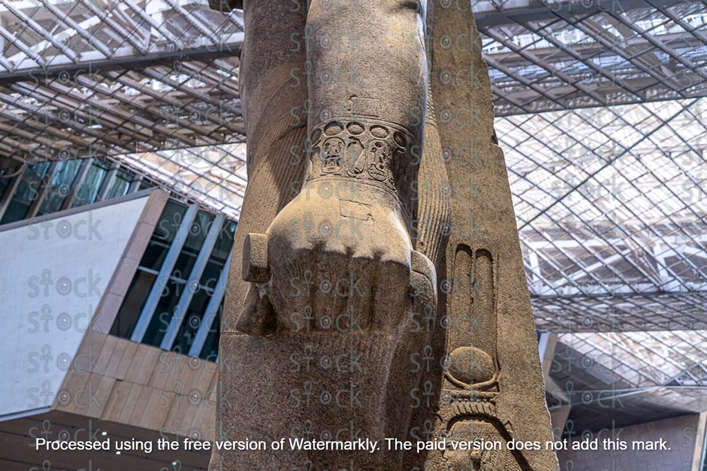 Statue of Ramses II in the lobby of the Grand Egyptian Museum