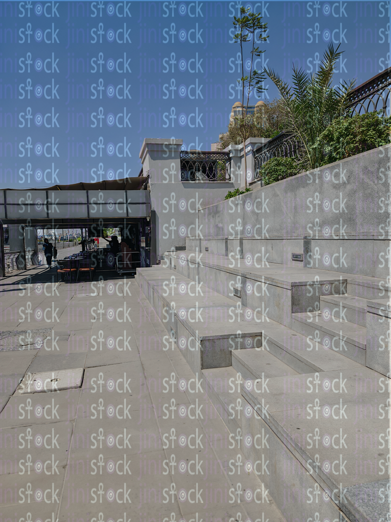 One of the cafes on the promenade, with seating areas overlooking the Nile