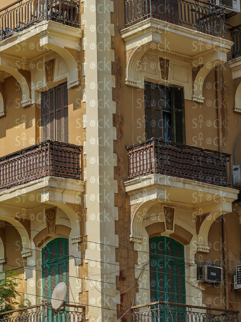 Old balconies with railings 