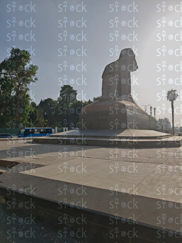 The Egyptian Renaissance statue opposite the entrance to Cairo University from the outside