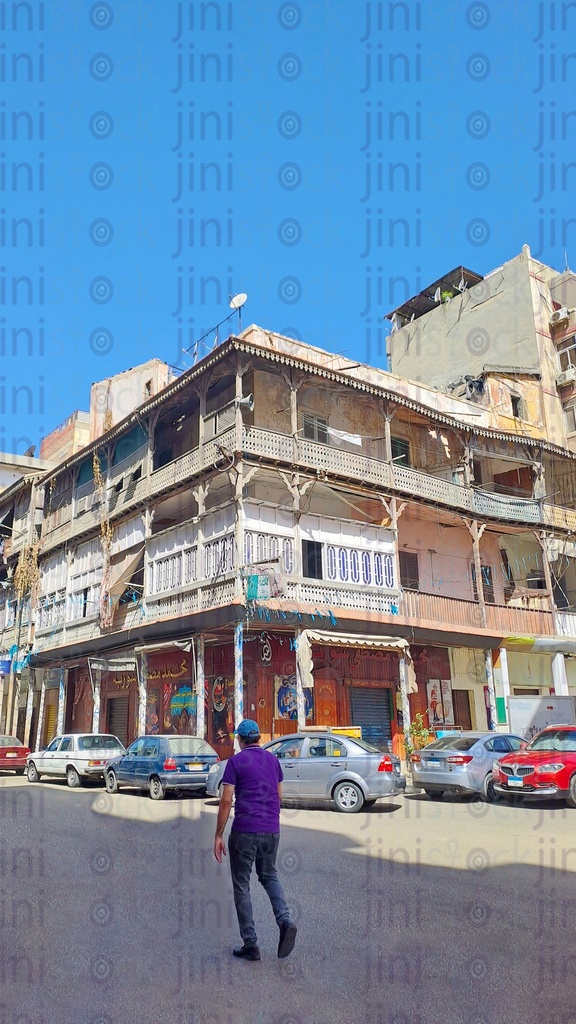 One of the streets and a building in Port Said, Egypt