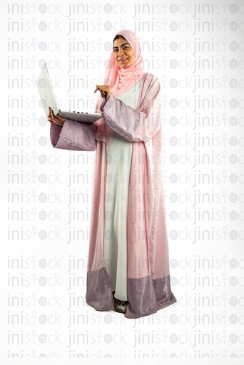 khaliji arab saudi woman from gulf working on the laptop and pointing