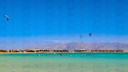 A beach and mountains in Dahab in South Sinai Egypt.