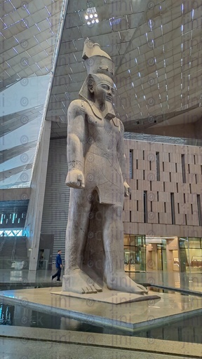 The statue of King Ramses II at the Grand Egyptian Museum in Al-Rimayah Square.