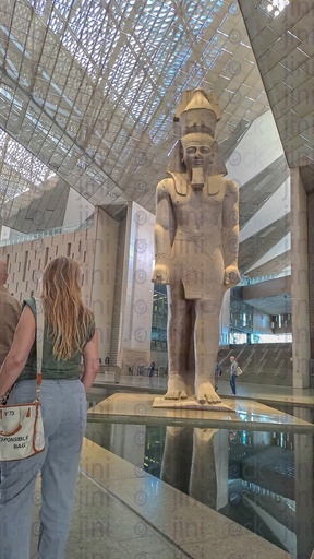 The statue of King Ramses II at the Grand Egyptian Museum in Al-Rimayah Square.