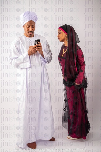 Egyptian Nubian woman trying to check her husband mobile