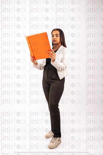 Egyptian woman working and checking a file or folder