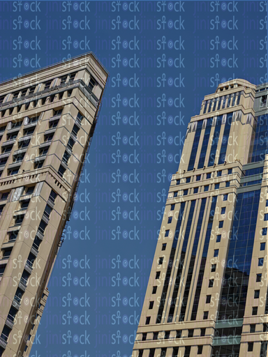 Bright buildings under a clear sky