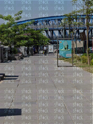 The Egyptian people's walkway is decorated with trees and buildings 