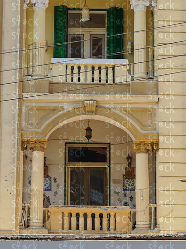 Vintage facade with balconies