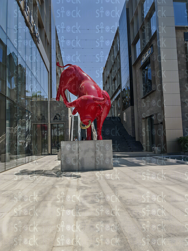 Red bull statue with gold nostrils