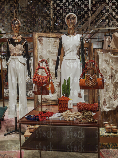 Modern fashion display with handbags
