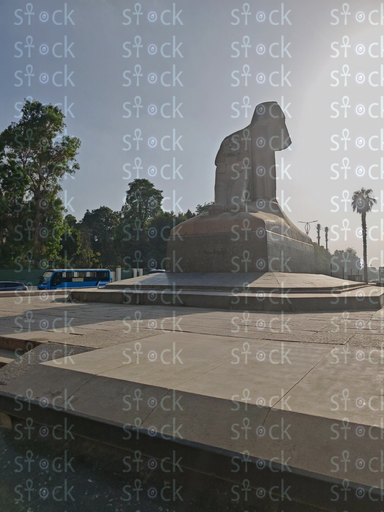 The Egyptian Renaissance statue opposite the entrance to Cairo University from the outside