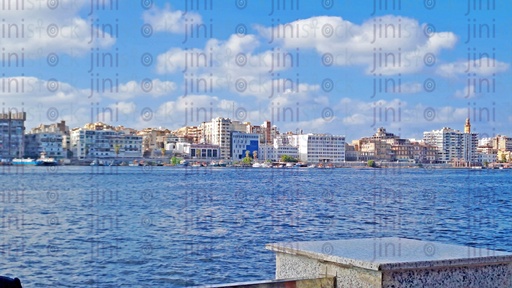 The view of the sea and buildings in Port Said, Egypt